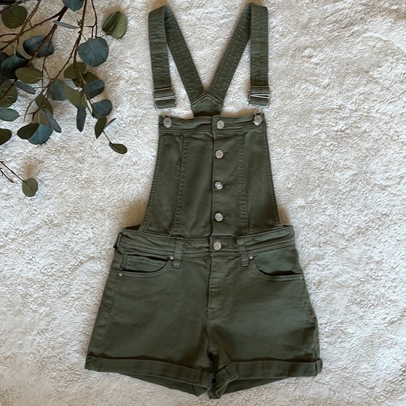 SOLD✨ Sky And Sparrow • Button Front Shortalls in Olive Green - Picture 4 of 11